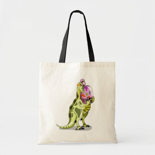 Illustratie van een lambeosaurus die een ei vastho tote bag (Voorkant)