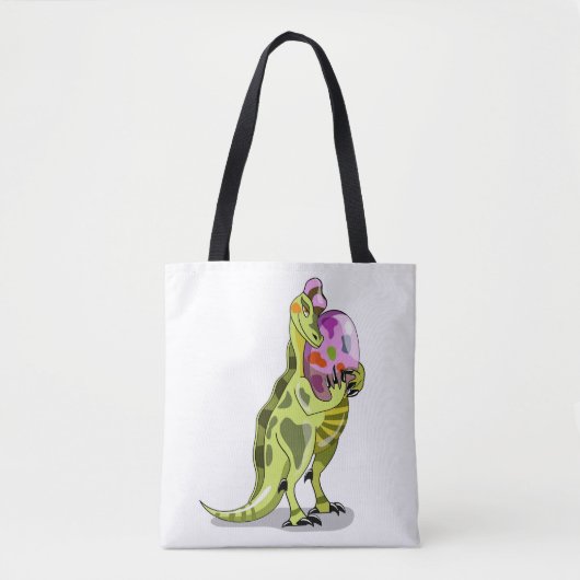 Illustratie van een lambeosaurus die een ei vastho tote bag (Voorkant)