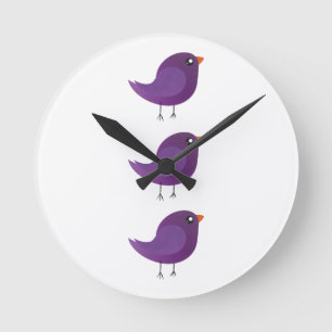 Illustratie van een leuk paars vogeltje ronde klok