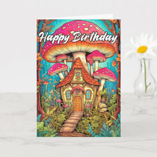Illustratie van een leuk paddenstoelenhuis kaart
