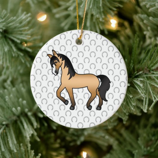Illustratie van een leuke cartoon van een buckskin keramisch ornament (Boom)
