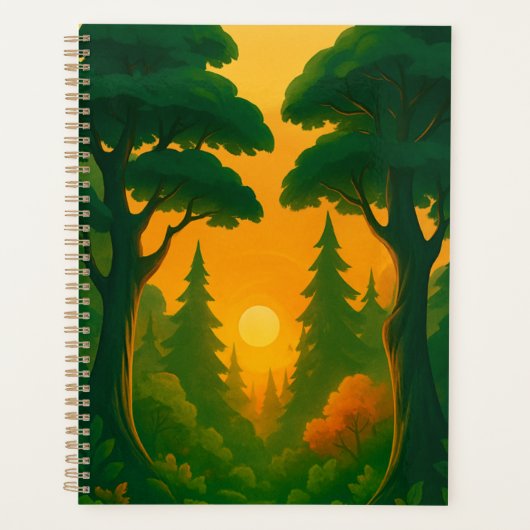 Illustratie van een levendig bos bij zonsondergang planner (Voorkant)
