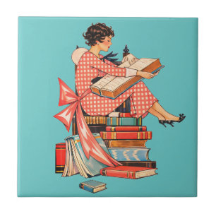 Illustratie van een lezer van oude boeken tegeltje