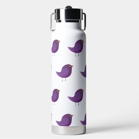 Illustratie van een lief paars vogeltje waterfles (Voorkant)