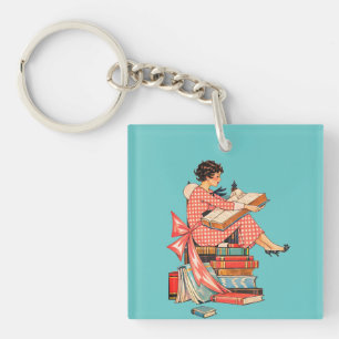 Illustratie van een liefhebber van oude boeken die sleutelhanger