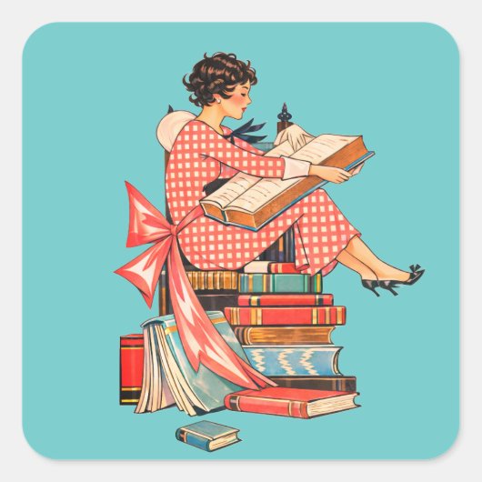 Illustratie van een liefhebber van oude boeken die vierkante sticker (Voorkant)