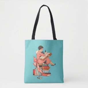 Illustratie van een liefhebber van vintageboeken d tote bag