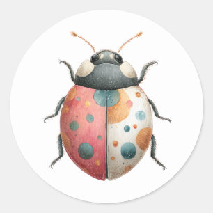 Illustratie van een Lieve Kever Waterverf Insect Ronde Sticker