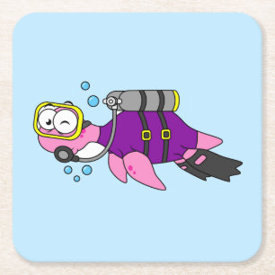 Illustratie van een Loch Ness monster duiker. Kartonnen Onderzetters