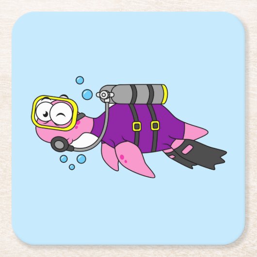 Illustratie van een Loch Ness monster duiker. Kartonnen Onderzetters (Voorkant)