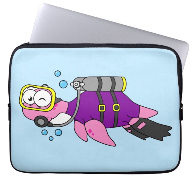 Illustratie van een Loch Ness monster duiker. Laptop Sleeve (Voorkant)