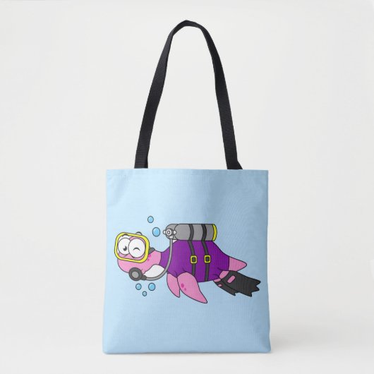 Illustratie van een Loch Ness monster duiker. Tote Bag (Voorkant)