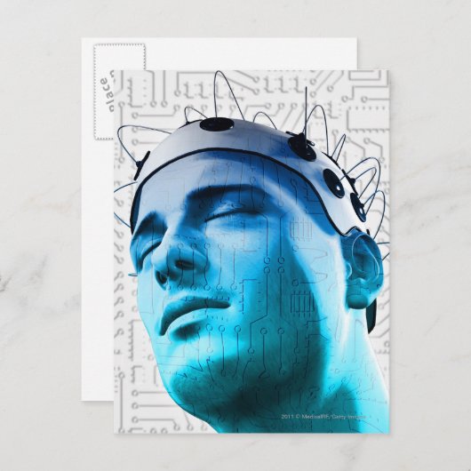 Illustratie van een man met een pet elektroden briefkaart (Voorkant / Achterkant)