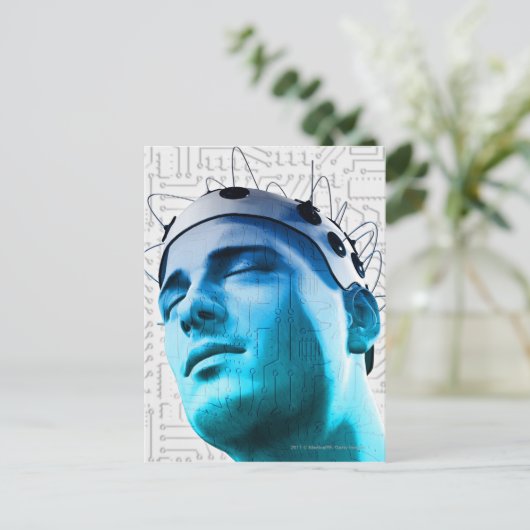 Illustratie van een man met een pet elektroden briefkaart (Staand voorkant)