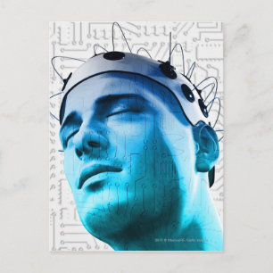 Illustratie van een man met een pet elektroden briefkaart