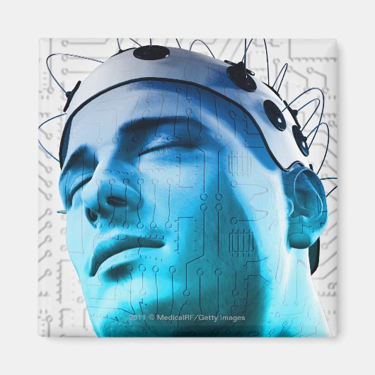 Illustratie van een man met een pet elektroden magneet (Voorkant)