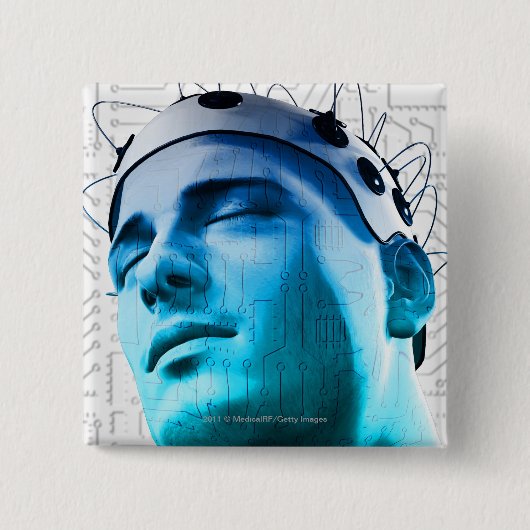 Illustratie van een man met een pet elektroden vierkante button 5,1 cm (Voorkant)