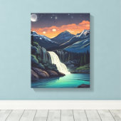 Illustratie van een meer 's nachts canvas afdruk (Insitu (Houten vloer))