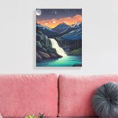 Illustratie van een meer 's nachts canvas afdruk (Insitu (Woonkamer))