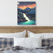 Illustratie van een meer 's nachts canvas afdruk (Insitu (Slaapkamer))