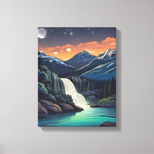 Illustratie van een meer 's nachts canvas afdruk (Voorkant)