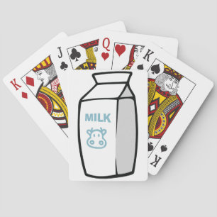 Illustratie van een melkpak met een schattige koe pokerkaarten