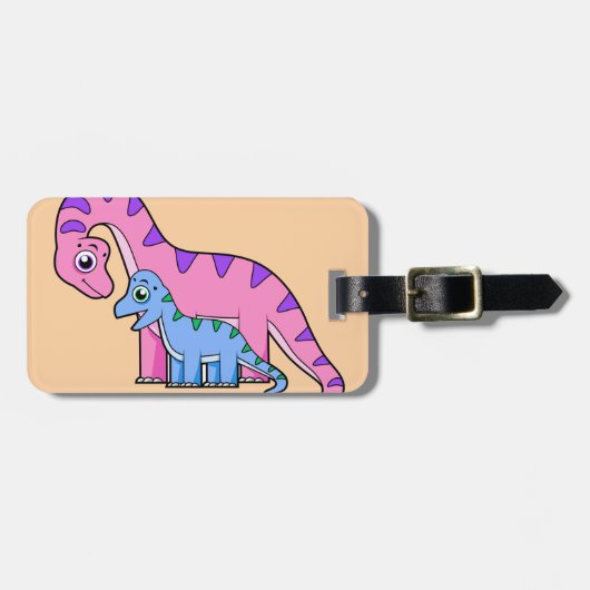 Illustratie van een moeder en kind Brachiosaurus. Bagagelabel (Voorkant horizontaal)