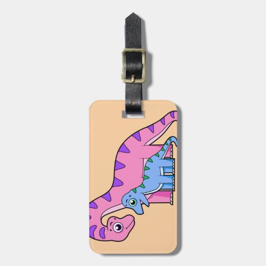 Illustratie van een moeder en kind Brachiosaurus. Bagagelabel (Voorkant verticaal)