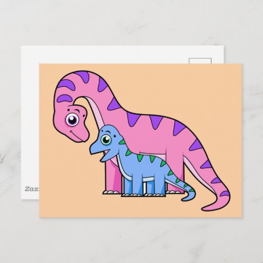 Illustratie van een moeder en kind Brachiosaurus. Briefkaart (Voorkant / Achterkant)