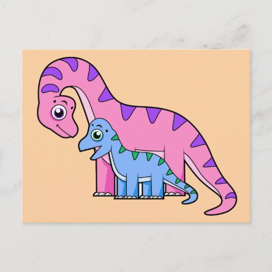 Illustratie van een moeder en kind Brachiosaurus. Briefkaart (Voorkant)
