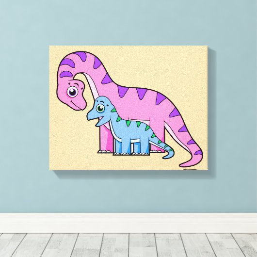 Illustratie van een moeder en kind Brachiosaurus. Canvas Afdruk (Insitu (Houten vloer))