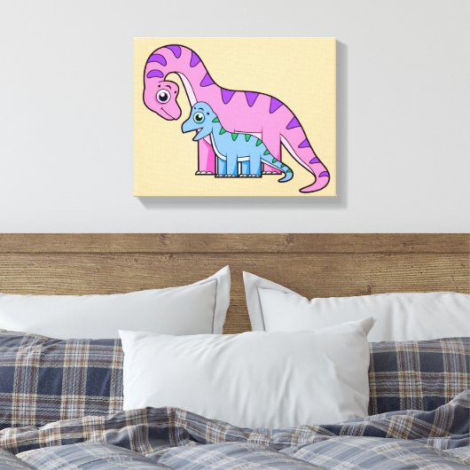 Illustratie van een moeder en kind Brachiosaurus. Canvas Afdruk (Insitu (Slaapkamer))