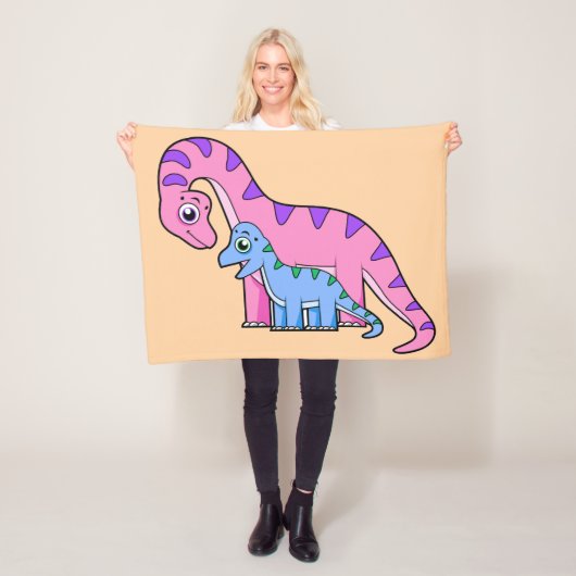 Illustratie van een moeder en kind Brachiosaurus. Fleece Deken (In situ)