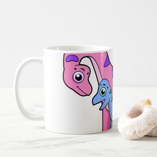 Illustratie van een moeder en kind Brachiosaurus. Koffiemok (Met donut)