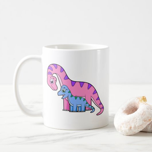 Illustratie van een moeder en kind Brachiosaurus. Koffiemok (Met donut)