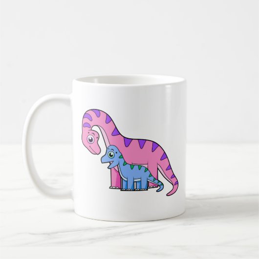 Illustratie van een moeder en kind Brachiosaurus. Koffiemok (Links)