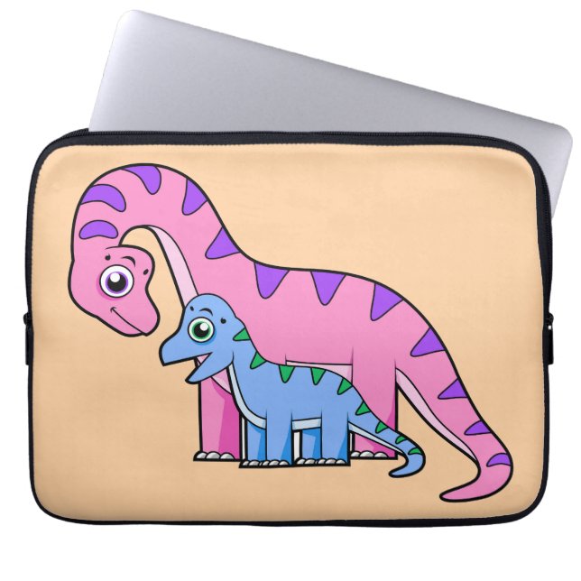 Illustratie van een moeder en kind Brachiosaurus. Laptop Sleeve (Voorkant)