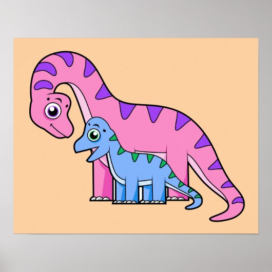 Illustratie van een moeder en kind Brachiosaurus. Poster (Voorkant)