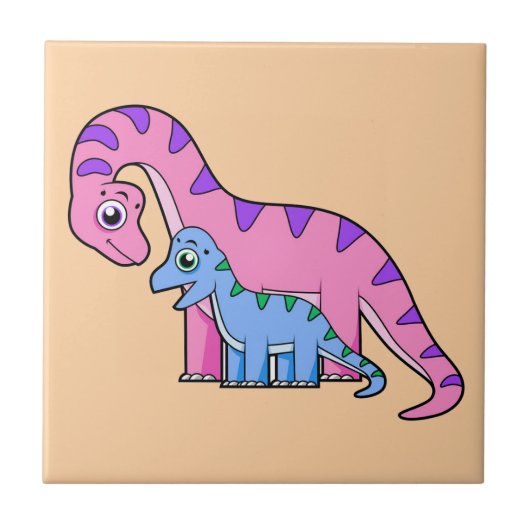 Illustratie van een moeder en kind Brachiosaurus. Tegeltje (Voorkant)