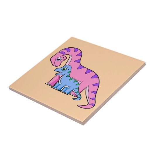 Illustratie van een moeder en kind Brachiosaurus. Tegeltje (Zijkant)