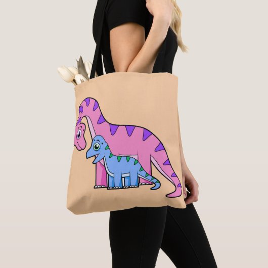 Illustratie van een moeder en kind Brachiosaurus. Tote Bag (Dichtbij)