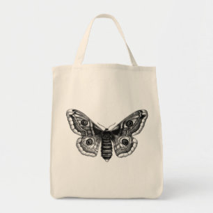  illustratie van een mot in zwart-wit tote bag