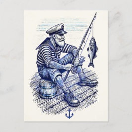  illustratie van een nostalgische zeeman Gevist Briefkaart