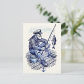 illustratie van een nostalgische zeeman Gevist Briefkaart (Staand voorkant)