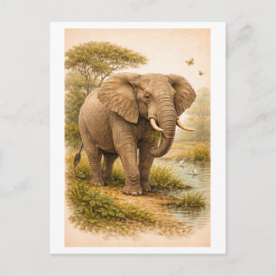 Illustratie van een olifant in vintage stijl briefkaart