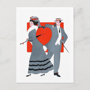 Illustratie van een oud-Engels Valentijnspaar Briefkaart