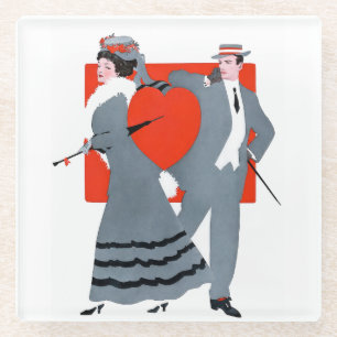 Illustratie van een oud-Engels Valentijnspaar Glazen Onderzetter