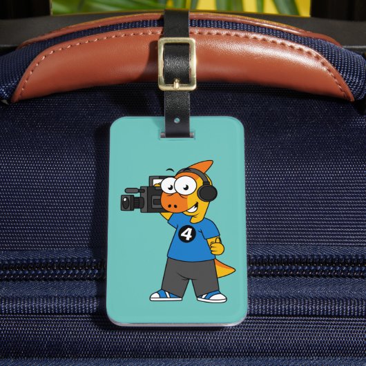 Illustratie van een parasaurolophus camera operato bagagelabel (Voorkant Insitu 2)