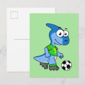 Illustratie van een parasaurolophus die voetbal sp briefkaart (Voorkant / Achterkant)