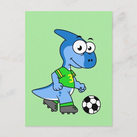 Illustratie van een parasaurolophus die voetbal sp briefkaart (Voorkant)